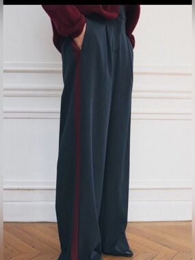 Zara Navy High-Waist Side Stripe Wide Leg Trousers XS